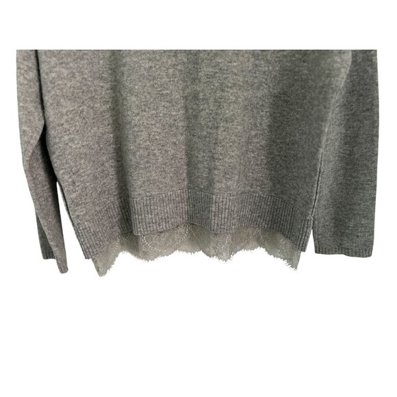 Bloomingdale's 100% Cashmere Sweater Lace Trim Gray Boatneck Size Med - Picture 8 of 8